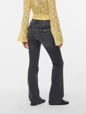 Джинси VERO MODA VMFLASH жіночі, кльош, середньої посадки, темно-сірий денім, розмір 32L