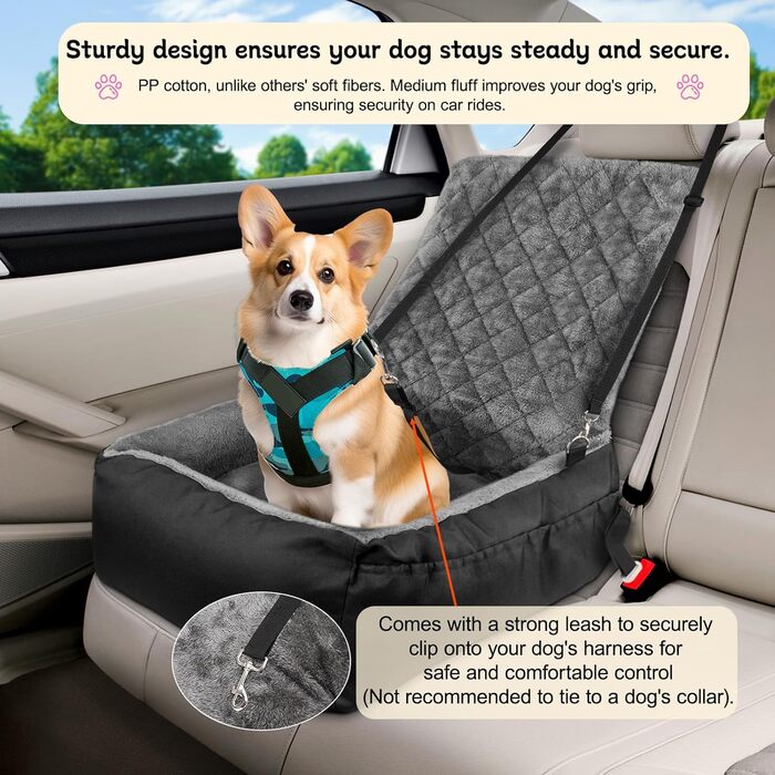 Автокрісло для собак SIVEIS – зручне ліжко з плюшу та кишеню для зберігання, чорне