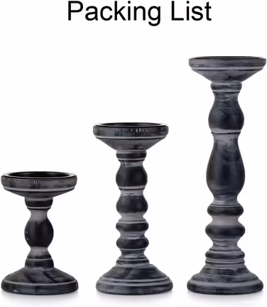 Rustic Wooden Candle Holder Pillar - 3 Piece Wooden Candle Holder Set Pillar Candle Holder Set Distressed White Tealight Holder for Wedding Centerpieces Farmhouse Home Room Decoration (Distressed Black)