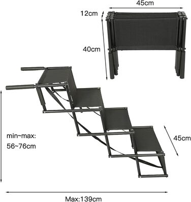 Рампа для собак Homewell - складана, до 70 кг, регульована - для маленьких, середніх, великих та хворих собак. Чорний колір