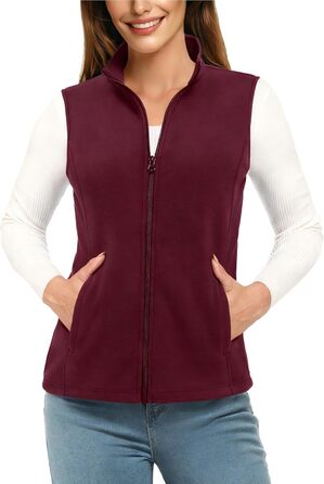 TACVASEN жіноча флісова жилетка для активного відпочинку, без рукавів, тепла жилетка з кишенями на блискавці, спортивна жилетка для жінок, колір: бордовий