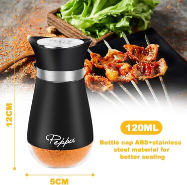 Набір для солі та перцю з нержавіючої сталі, скляне дно, чорний колір, для кухні, грилю, BBQ, кемпінгу