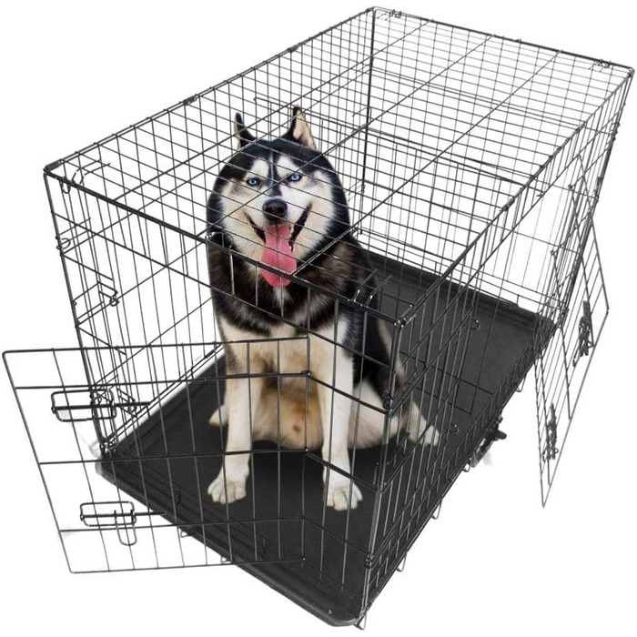 Клітка для собак, складана, з 2 дверцятами, переноска для собак, авто, з піддоном (L) 91 x 57 x 62.5 см
