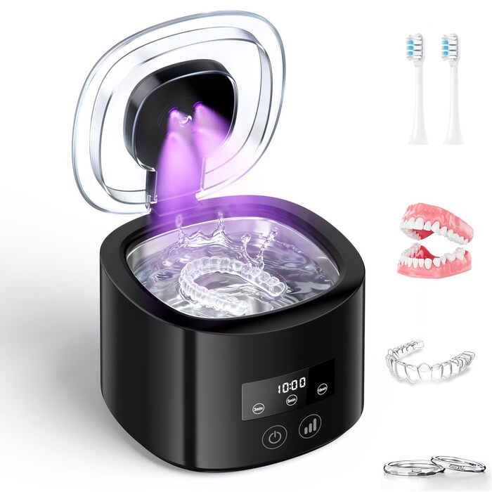 Ультразвукова очищувач 50 кГц, 230 мл, акумулятор 2000 mAh, з УФ-лампою, для зубних щіток, протезів, ювелірних виробів (чорний)