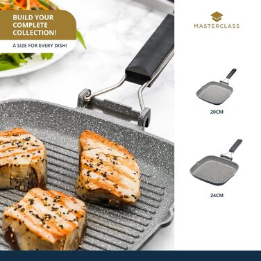 MasterClass Induction-Safe Non-Stick Grill Pan with Folding Handle, 20 cm (8