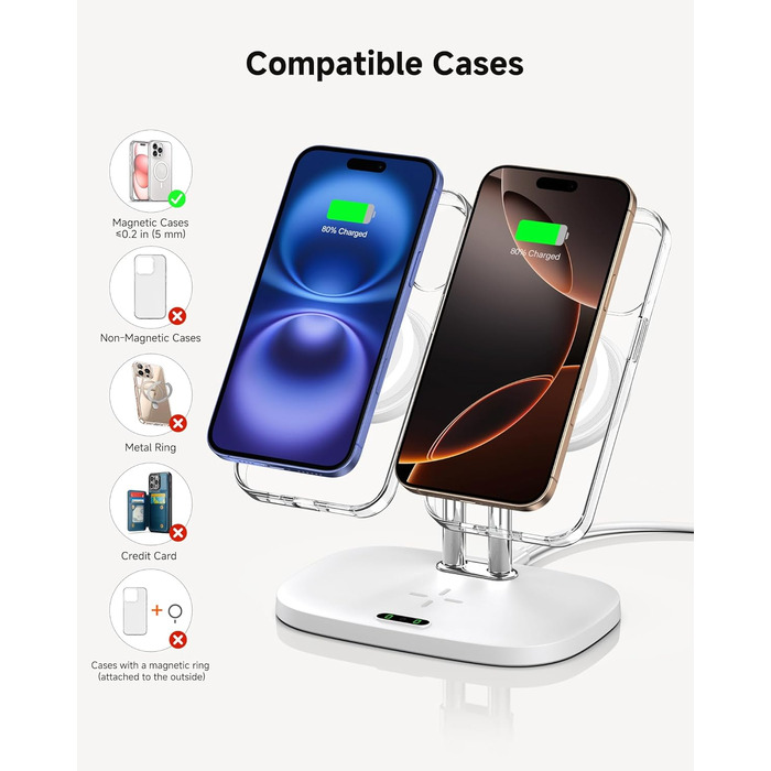 Бездротова зарядка SwanScout для iPhone 17/Air, AirPods Pro 3/2, 2 телефони (біла)