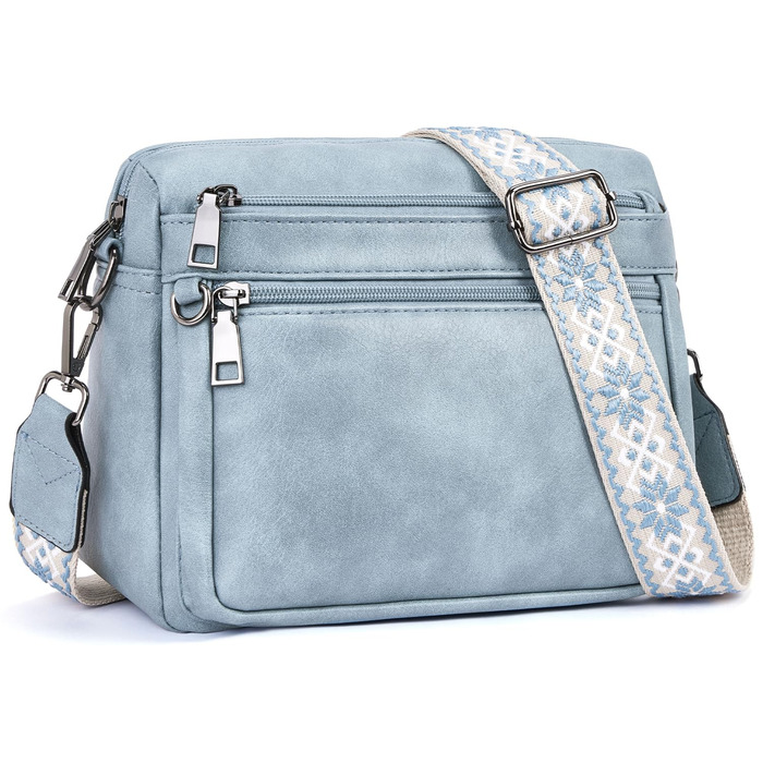 Сумка жіноча через плече MUIIKOLA середнього розміру, екошкіра, м'який широкий ремінь (Світло-блакитна)