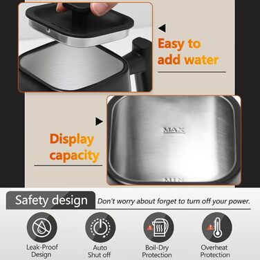 Fityou Electric Gooseneck Kettle - Temperature Control, 1200W, 1L Capacity, Fast Boiling, LED Digital Display, Celsius/Fahrenheit Conversion, for Specialty Coffee & Tea, Matte Black