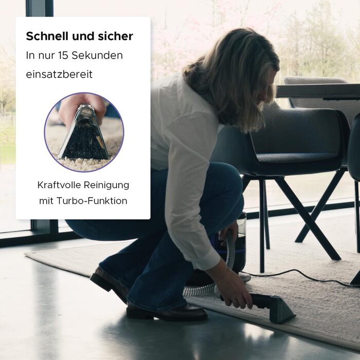 Теперішній мийний пилосос Motionflow з нагрівом - 1200W для килимів, меблів, авто. 4 насадки, самоочищення, 15с нагрів. Чорний