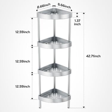 Поличка для душу Nieifi без свердління, кутова, з нержавіючої сталі, 4 яруси, чорна, для ванної кімнати та душу