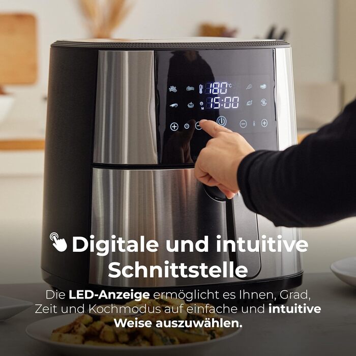 MasterPro Foodies Аерофритюрниця XXL 6л 1800Вт з LED дисплеєм та антипригарним покриттям | Фритюрниця без олії 8-в-1
