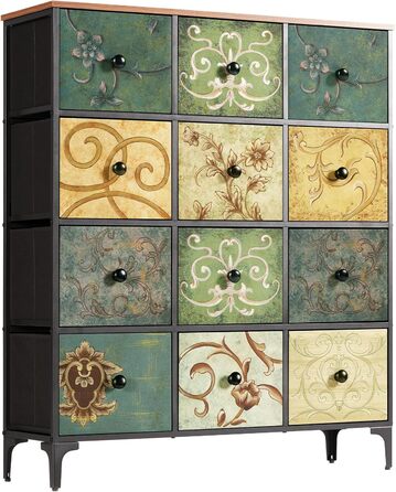 LYNCOHOME Chest of Drawers Cabinet with 8 Fabric Drawers, Sideboard with Fabric Drawers, Drawer Cabinet for Kitchen, Office, Hallway, TV Stand with Fabric Drawers (29.8D x 100W x 118H cm (12 Drawers))