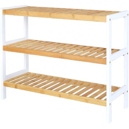 Dibea Shoe Rack with 3 Shelves, Shoe Cabinet, Bamboo Shelf, Standing Shelf, Kitchen Shelf, Living Room Shelf, 70x26x55 cm, Natural/White