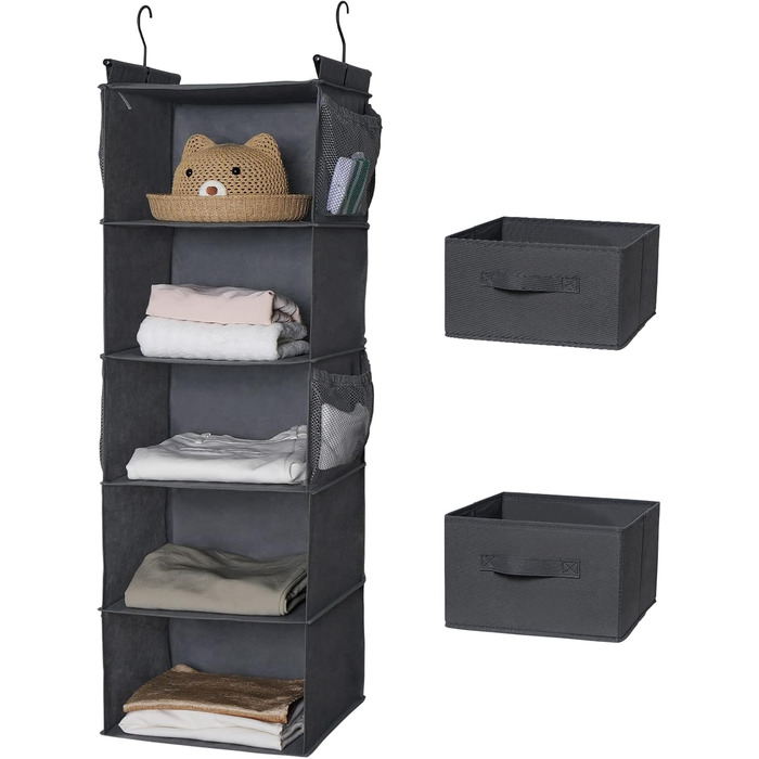 Органайзер для шафи MAX Houser з 5 полицями, навісний, економія місця, з 4 кишенями збоку, складний, бежевий