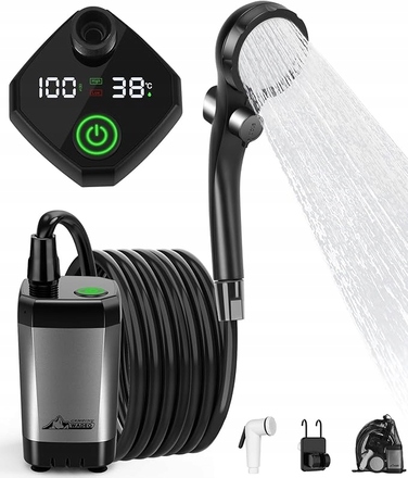 Кемпінговий душ WADEO 6000 мАг: мобільний outdoor-душ з LCD-дисплеєм та відром на 20 л