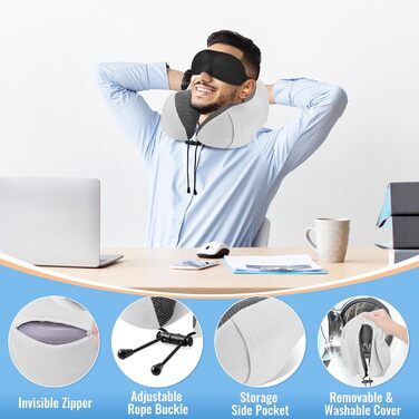 Подушка для шиї CloudBliss Premium Memory Foam - комфортна та підтримуюча, для подорожей, авто, офісу та дому (сірий, 1 шт.)