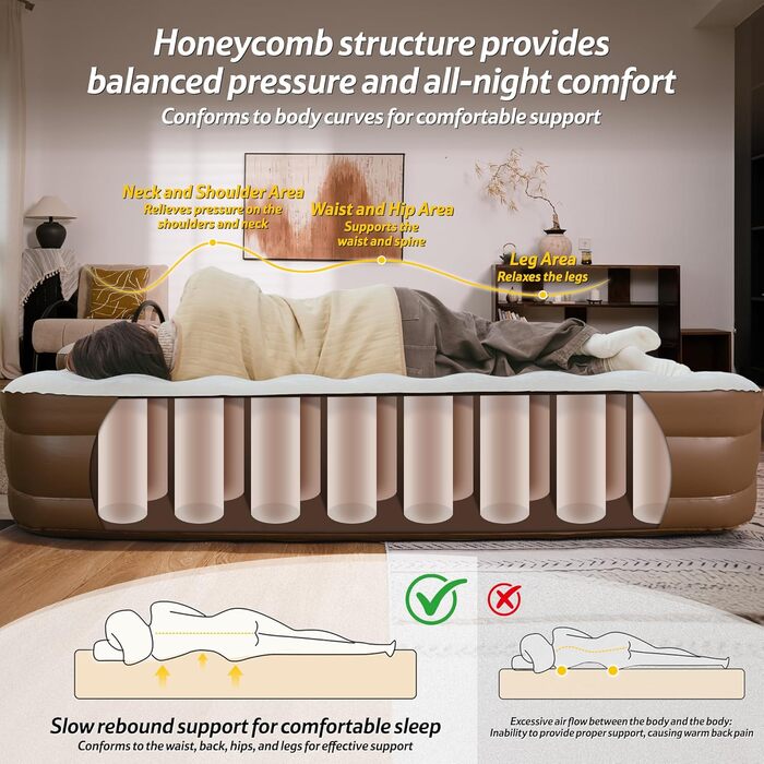 Надувний матрац Naturehike для кемпінгу та дому (190x100x45 см), самонадувний, з акумуляторним насосом, для 1 особи, коричневий