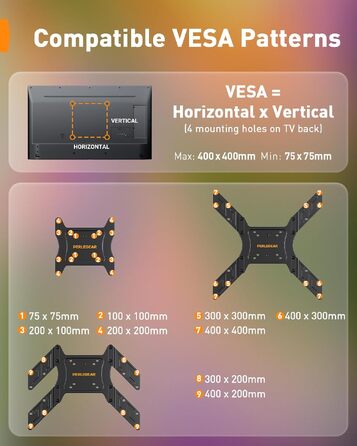 Кронштейн для ТБ Perlegear PGTVM79B поворотний та нахильний з LED-підсвіткою та синхронізацією з музикою, для телевізорів 25-65 дюймів (до 45 кг), VESA 400x400мм