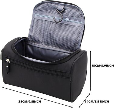 Чоловіча та жіноча косметичка для подорожей з петлею для підвішування. Чорна косметичка-органайзер для гігієнічних засобів.