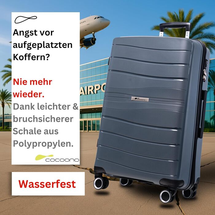 Чемодан Leon Koffer Groß 94 літрів з TSA замком - валіза, ролер, валіза для подорожей, жорсткий корпус (сірий, L)