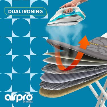 Бюгельний чохол Airpro від Widex для парової праски, розмір L, універсальний, 120x42 см - запобігає потраплянню води під прасувальну дошку, прасування на 50% швидше, Made in Europe