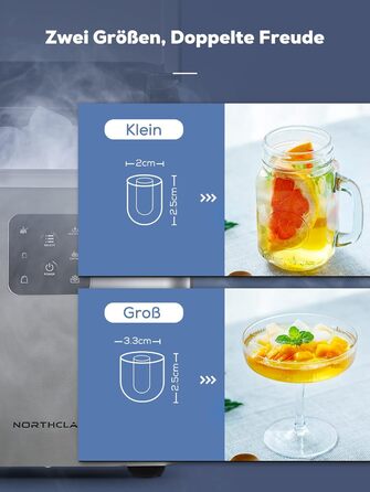 NORTHCLAN Stainless Steel Ice Maker - 14kg Capacity, 2 Sizes, Self-Cleaning, Fast Ice Production, LED Display, 2L Tank, Includes Scoop & Basket