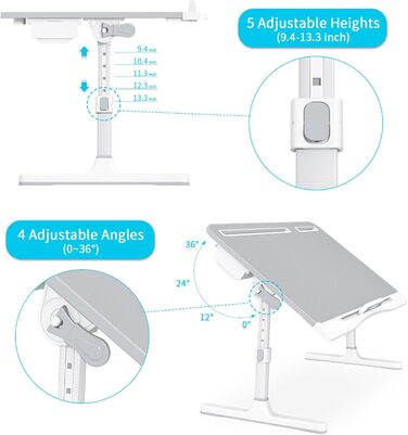 Столик для ноутбука KLEAR на ліжко, регульований, складний, XL, сірий (з сумкою 23.6'x15.7')