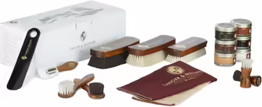Langer & Messmer Shoe Care Set including high-quality leather care creams and horsehair brushes for effective care of your smooth leather shoes - The shoe care set for professional shoe care.