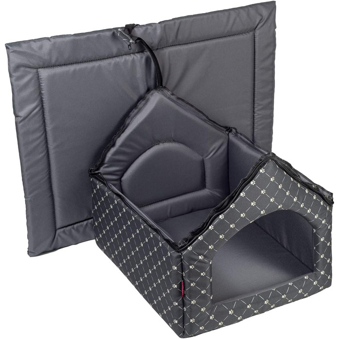 Чорний лежак для собак та котів XL (44x55x43 см) з принтом лапок | Лежанка для великих та середніх собак | Будка для котів та собак