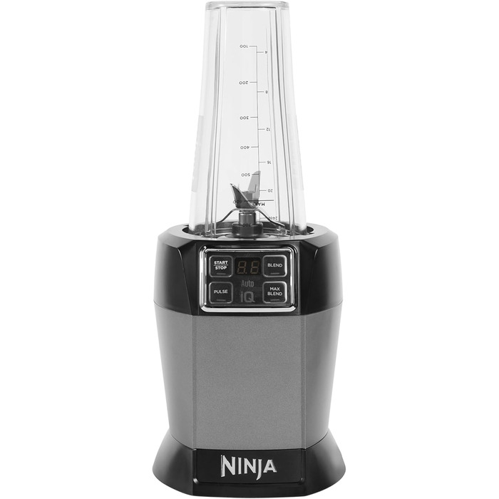 Ninja Mixer with 2 programs: Mixing & Max Mixing, Pulse function, 2 x 700ml cups with pouring lids, 1000W, dishwasher-safe, Mixer Smoothie Maker, Auto-iQ, Black BN495EU