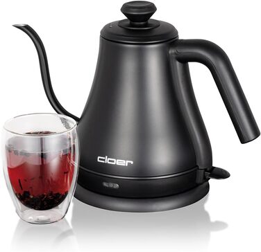 Електричний чайник Cloer 4960 з гусячим носиком, 0.8 л, нержавіюча сталь, чорний, 1000 Вт