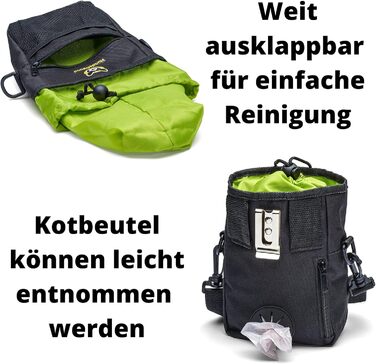 Сумка для корму для собак великих порід, 4 в 1 | Для тренувань, з бананкою, кліпсою, лямками | 4 відділення для ласощів (19x14x7 см)
