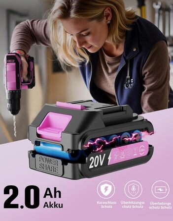 Акумуляторний шурупокрут-дрель 20V, 56 шт. у наборі, 42Nm, LED-підсвітка, рожевий, для дому та майстерні