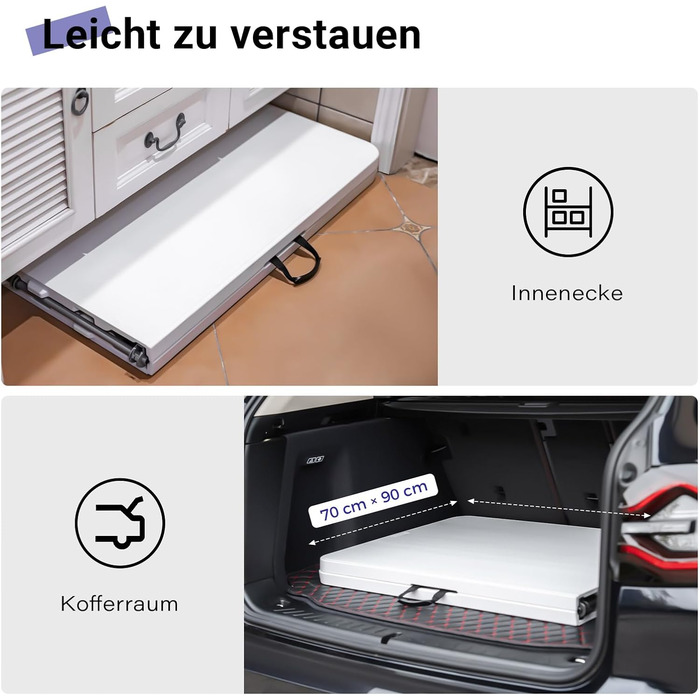 Складаний столик 180см, портативний, міцний, пластиковий, для дому та відпочинку на природі (білий)