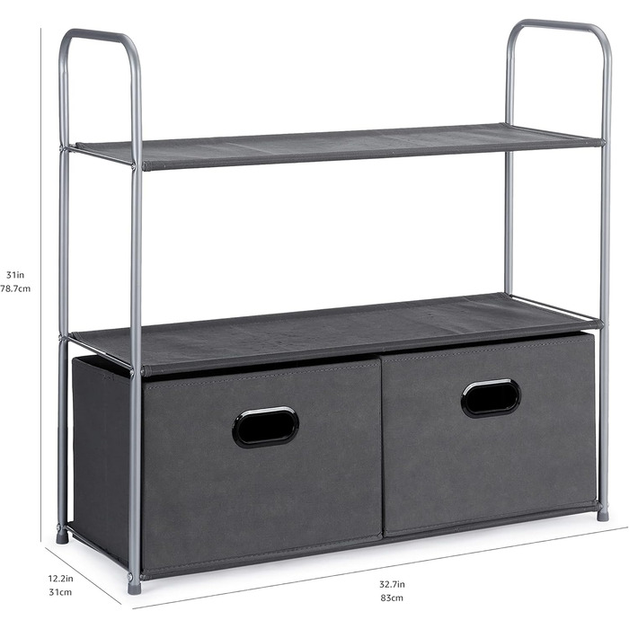Amazon Basics Closet Organization System with THREE Fabric Shelves and Two Collapsible Top-Open Containers, 32.7