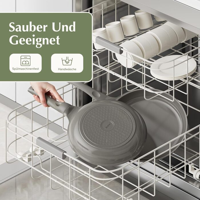 Сковорода Redchef з антипригарним покриттям 24 см, керамічна, для індукційних плит, для омлетів, без PTFE, PFAS, PFOA, стійка до подряпин, придатна для миття в посудомийній машині, без кришки (сіра)