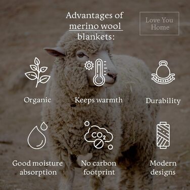 LYHome Merino Blanket - Throw Blanket, Daybed Blanket, Sofa Wool Blanket, Blanket Coverlet, Living Room Blanket, Fluffy Couch Blanket, Merino Blanket, Fluffy Warm Throw (140x200 cm | Blue - White Chevron)