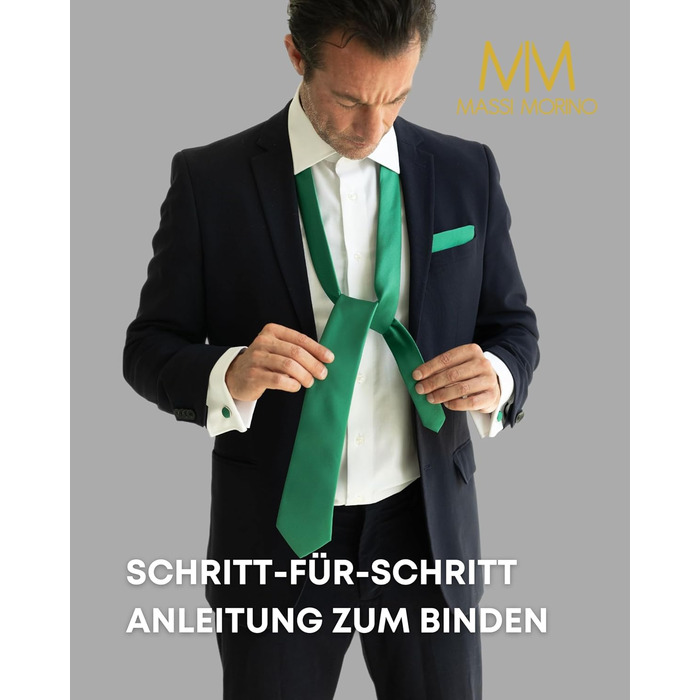 Набір краваток Massi Morino для чоловіків з нагрудним хустинкою, краватковою голкою та запонками - ідеальний подарунок на весілля, зелений, універсальний розмір