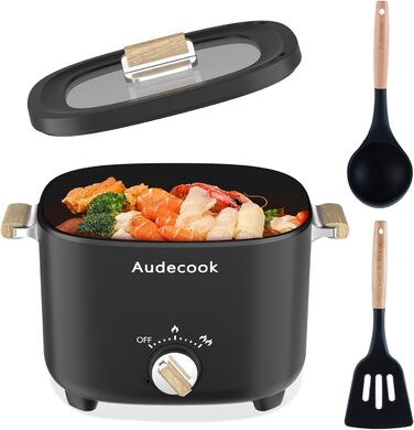 Електричний хот-пот Audecook 2.5L: багатофункціональний мультикухончик для 1-3 осіб, антипригарне покриття, ідеальний для стейків, локшини, супів та яєць (чорний)