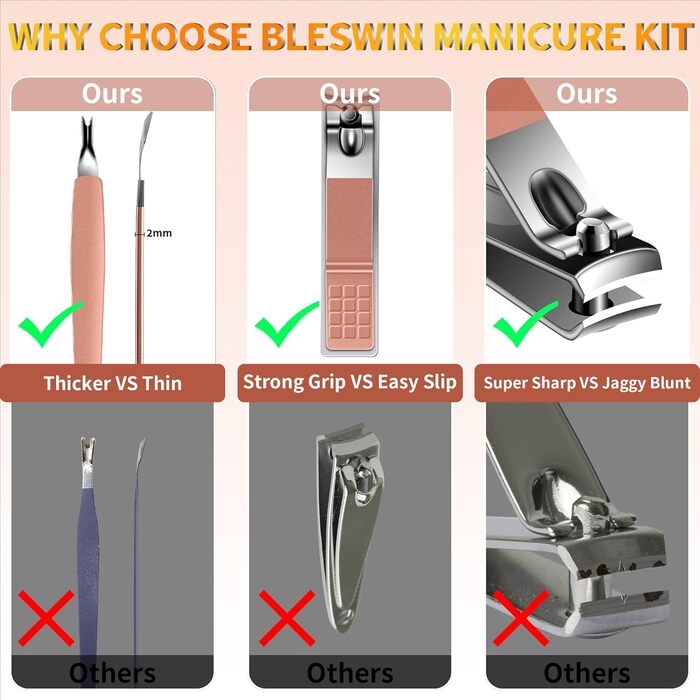 Набір для манікюру та педикюру, 16 шт. з нержавіючої сталі, професійний набір для догляду за нігтями з портативним шкіряним етиулюком, чорний/рожевий