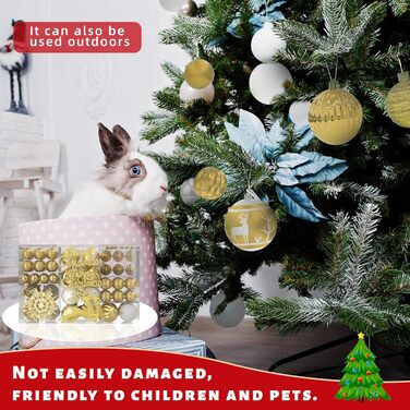 Набір прикрас для ялинки Aufun 108 шт. Преміум якість, пластик, з верхівкою, ялинкові кулі, зірки, безпечні прикраси, ялинкові кулі багаторазового використання, декор для ялинки (шампань, срібло)