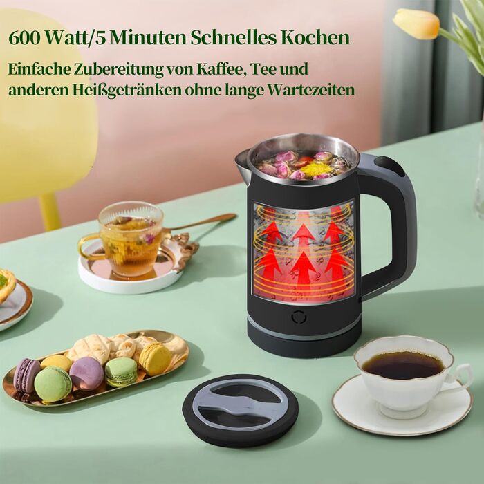 Електричний чайник MiliPow 0.8 л, 600W, для подорожей, з нержавіючої сталі, швидкий, з автовимкненням (чорний)