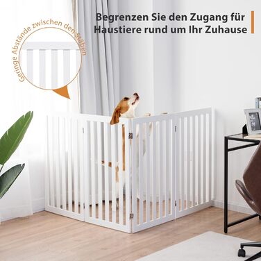 Захисний бар'єр для собак Costway, 89 см, 4 панелі, дерев'яний, розкладний, для дітей, захист від сходів, білий