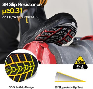 Черевики робочі S3 для чоловіків та жінок, M-8025NB, захисне взуття, шкіряні, водонепроникні, дихаючі, легкі, зручні, композитний захист пальців, антипрокольна підошва, S1P (Чорний, 38 EU)