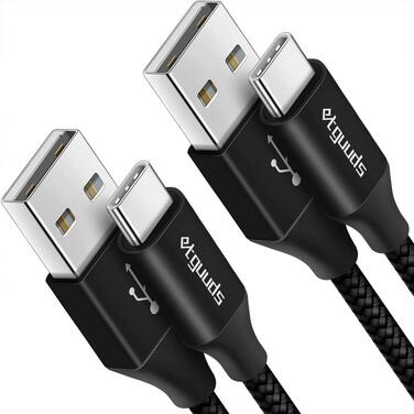 Кабель USB-C 30см [2 шт], білий: USB-A на USB-C, швидка зарядка, нейлон, сумісний з iPhone, Samsung Galaxy