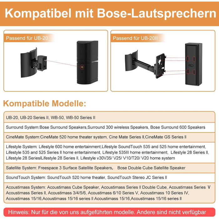 Кріплення для динаміків Bose (2 шт.): настінне та стельове. Підходить для UB-20, WB-50 II, Lifestyle, Soundtouch. Регульоване кріплення, чорний колір.