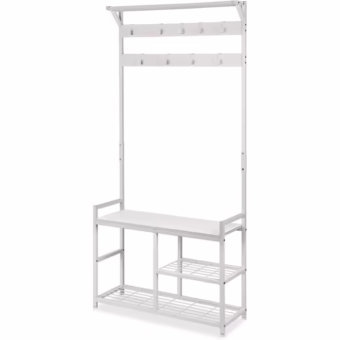 Вішак для одягу з лавкою Leader Accessories, металевий, білий, 182x30x84 см, для передпокою, рустикальний стиль