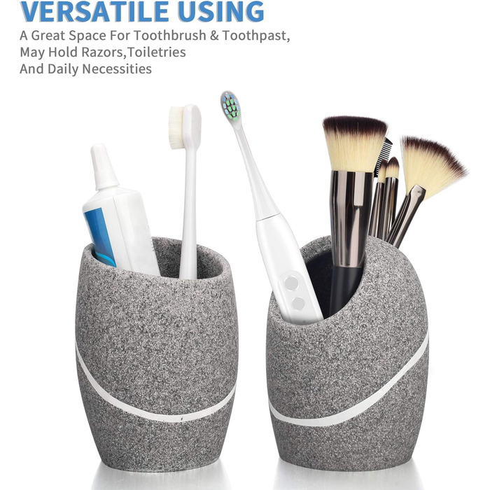 Набір аксесуарів для ванної кімнати L'ARL GMVOI, 4 шт., з мармуром (граніт), включає: тримач для зубних щіток, дозатор мила, стакан, мильниця. Білий колір. Для дому та декору.