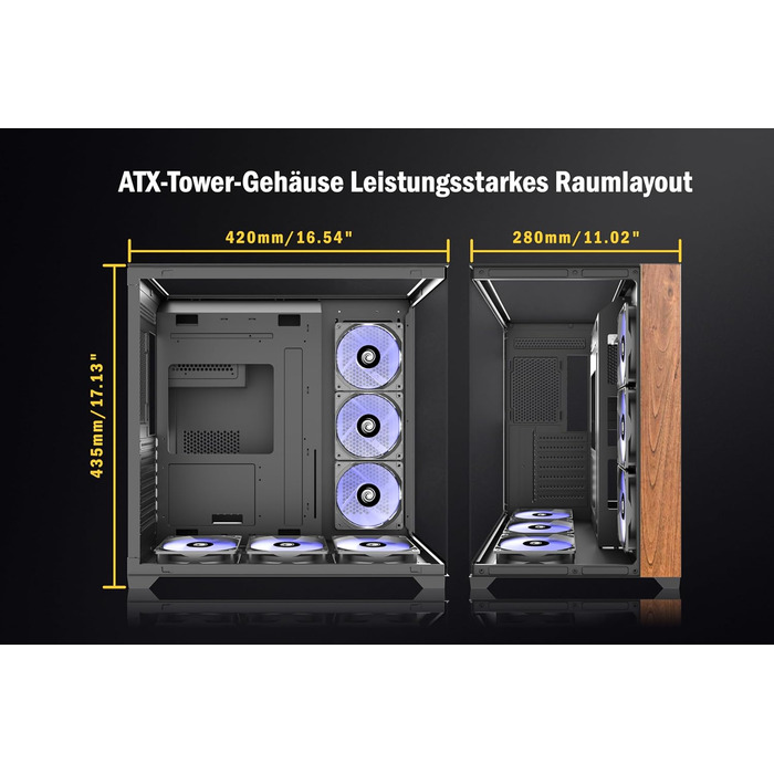 Корпус для ПК ANSAITE P7: Mid-Tower з 6 PWM ARGB-вентиляторами, скляна панель 270°, Type-C, чорний