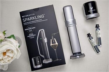 Coravin Sparkling Wine Preservation System - Preserve Sparkling Wine for 4 Weeks - Sparkling Wine Saver - with pure sparkling wine CO2 gas capsules - for Champagne and other sparkling wines